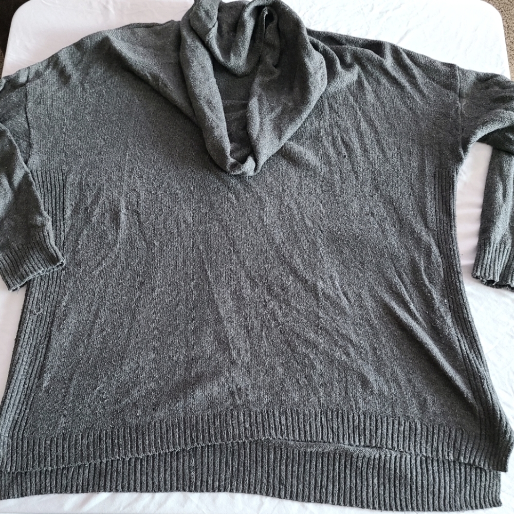 Cowl neck, hi-lo hem sweater
